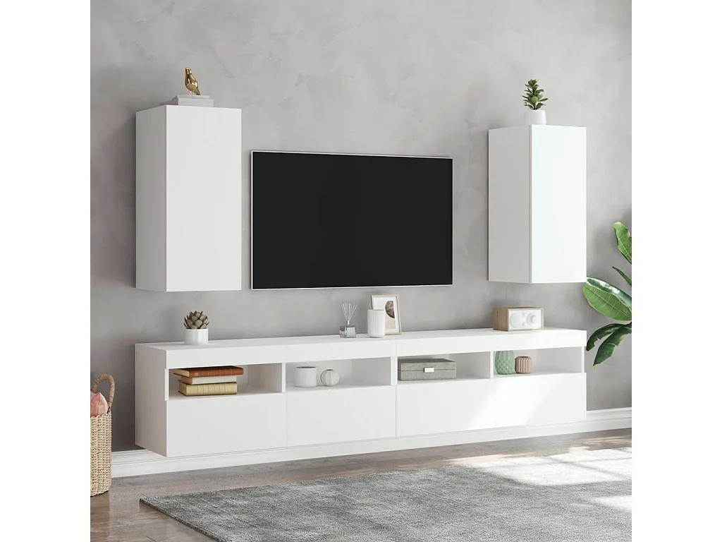 Meubles TV muraux avec lumières LED 2 pcs blanc 30,5x35x70 cm