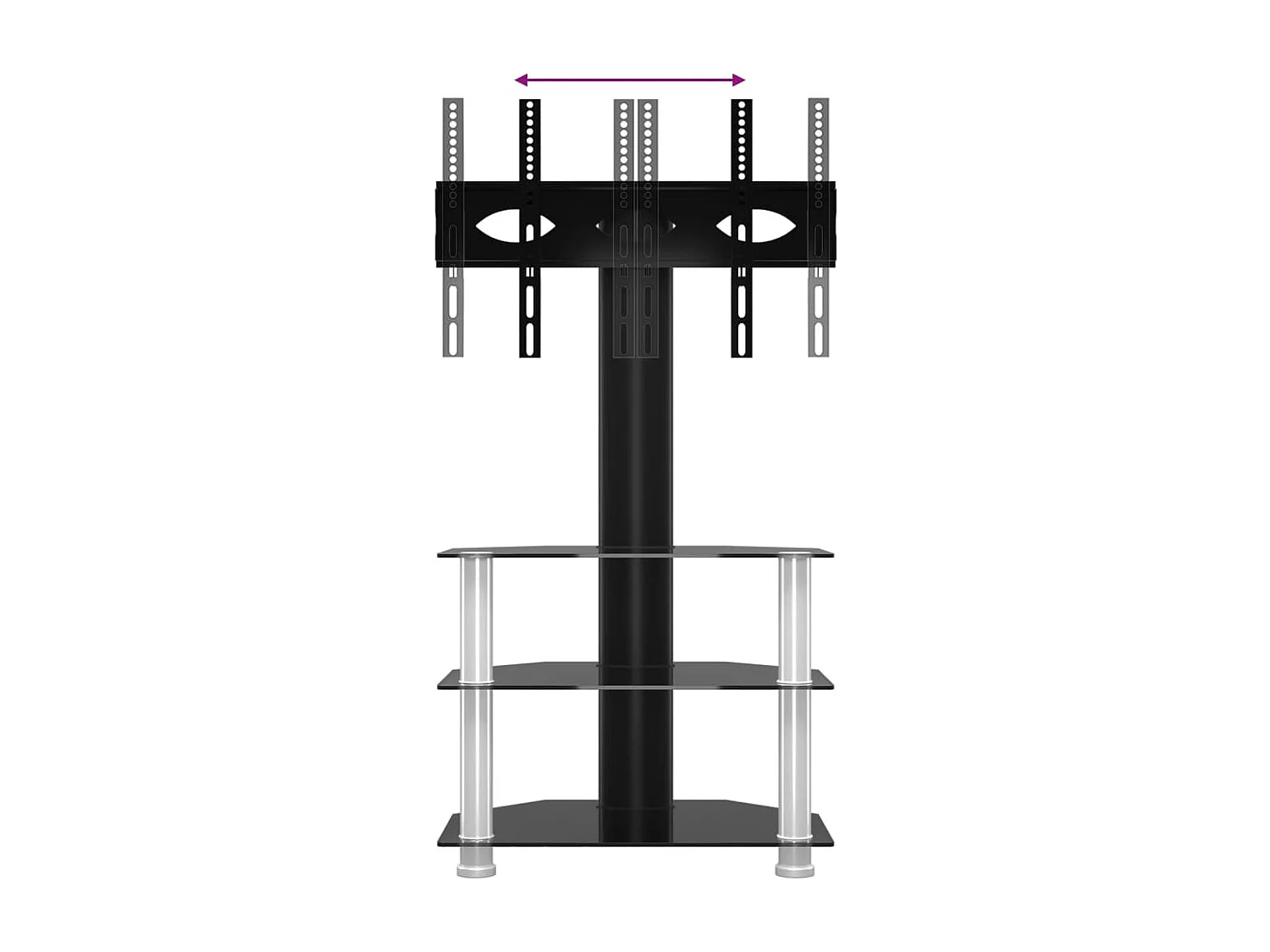 Meuble TV d'angle 3 niveaux pour 32-70 pouces noir et argenté