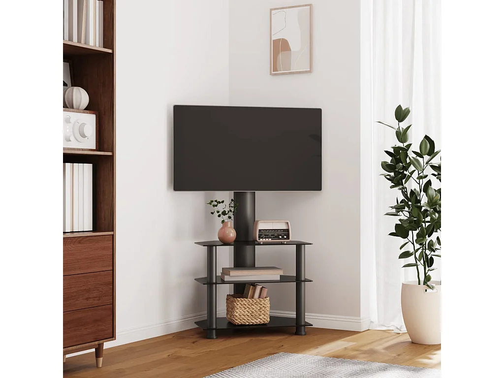 TV-Eckregal mit 3 Ablagen für 32-70 Zoll Schwarz