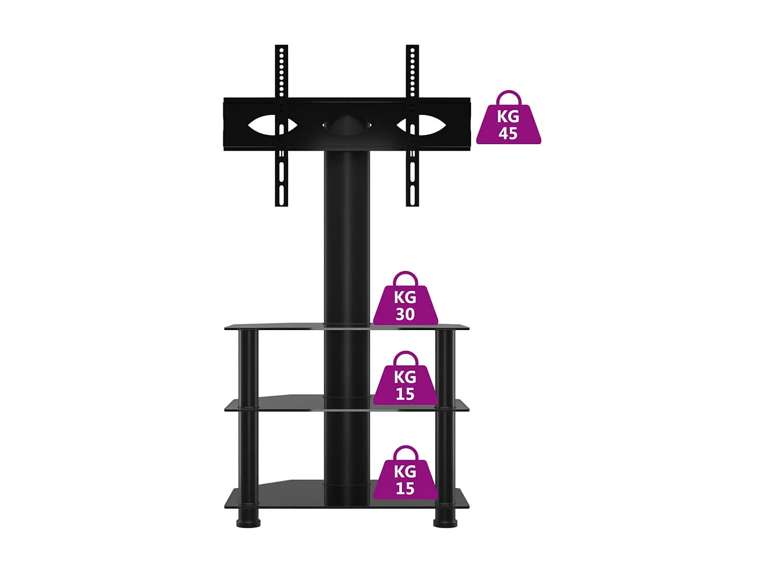 TV-Eckregal mit 3 Ablagen für 32-70 Zoll Schwarz