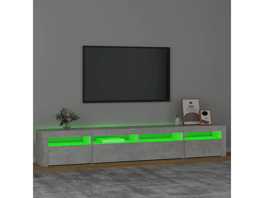 Meuble TV avec lumières LED Gris béton 240x35x40 cm