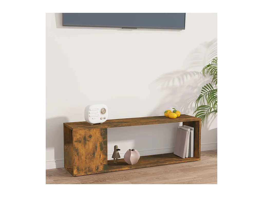 Meuble TV Chêne fumé 100x24x32 cm Bois d'ingénierie