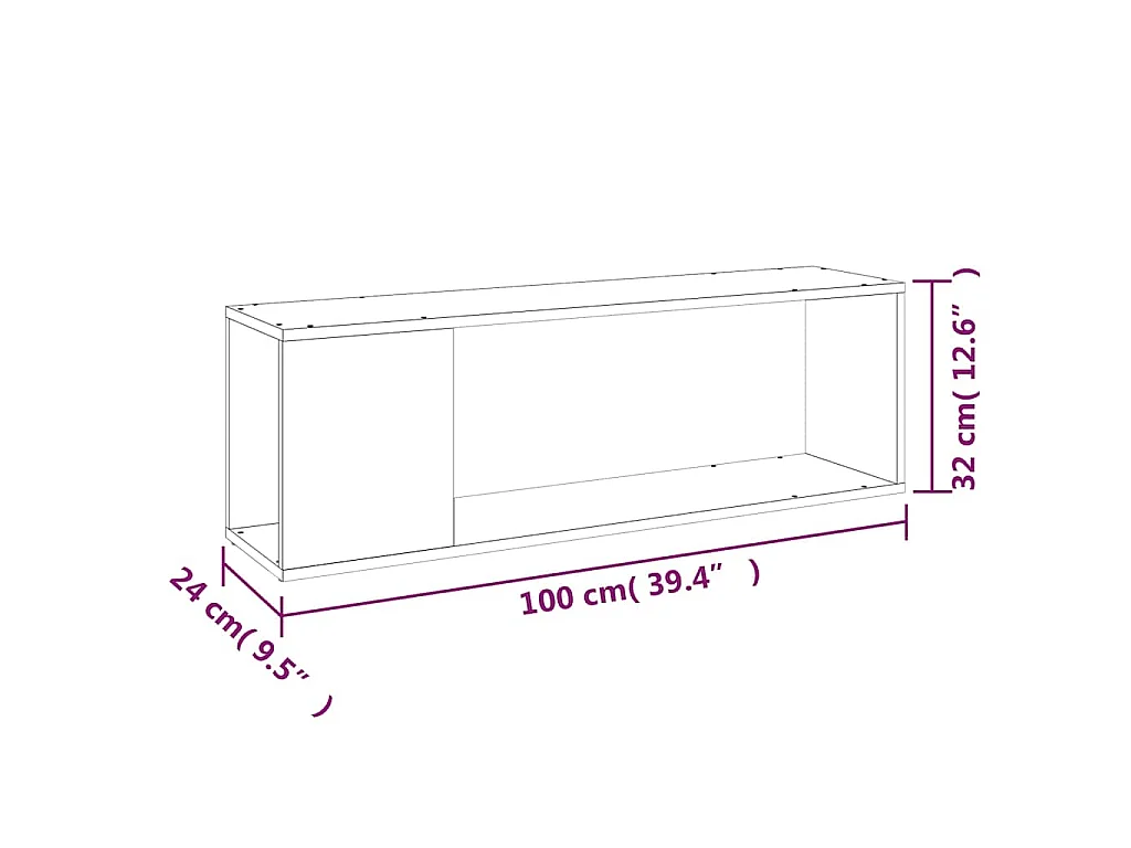 Meuble TV Chêne fumé 100x24x32 cm Bois d'ingénierie