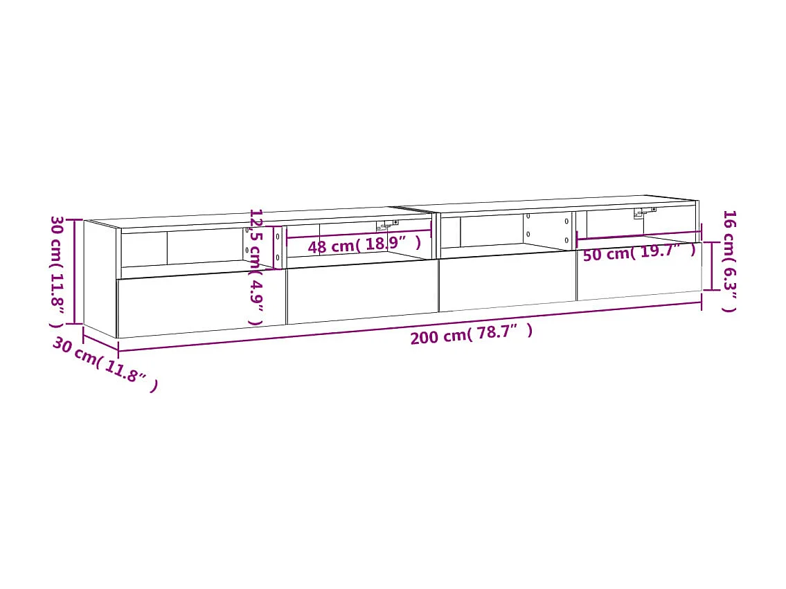 Mobili TV a Parete 2pz Neri 100x30x30 cm in Legno Multistrato
