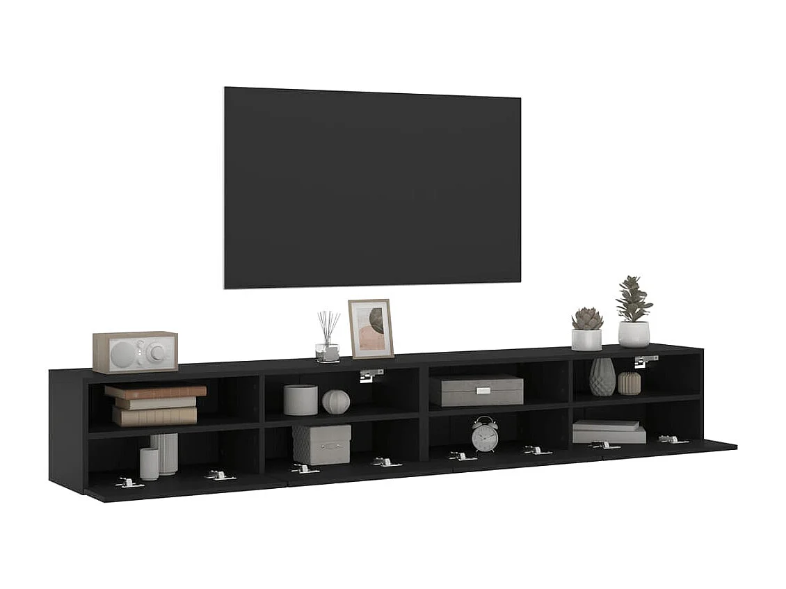 Mobili TV a Parete 2pz Neri 100x30x30 cm in Legno Multistrato