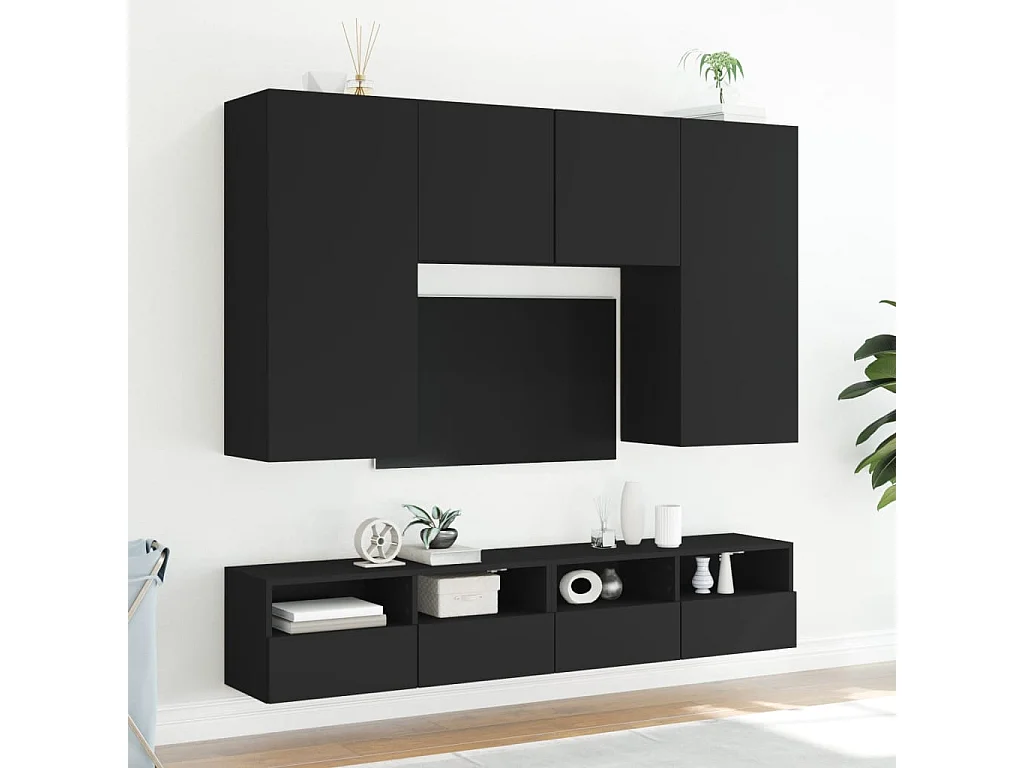 Meubles TV muraux 2 pcs noir 100x30x30 cm bois d'ingénierie