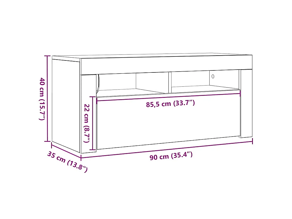 Tv-meubel met LED-verlichting 90x35x40 cm betongrijs