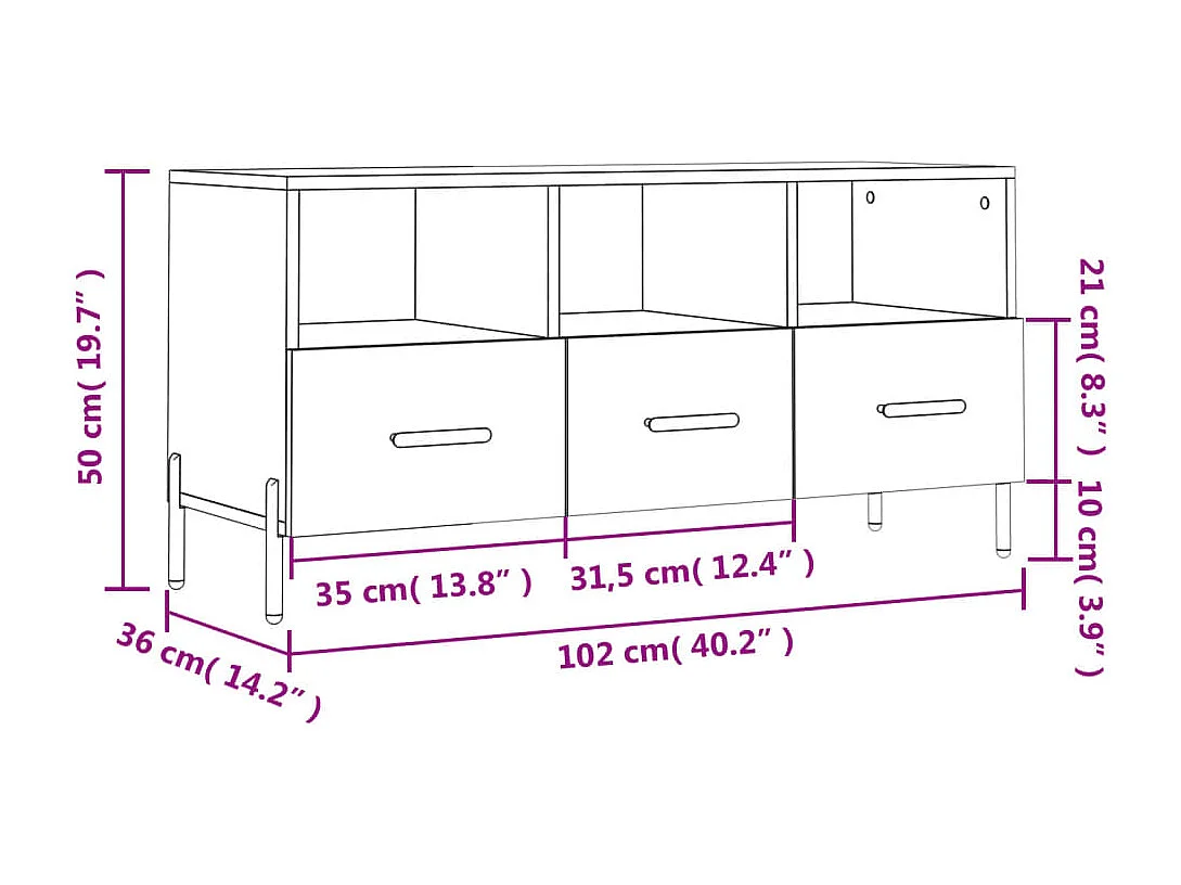 TV-Schrank Hochglanz-Weiß 102x36x50 cm Holzwerkstoff