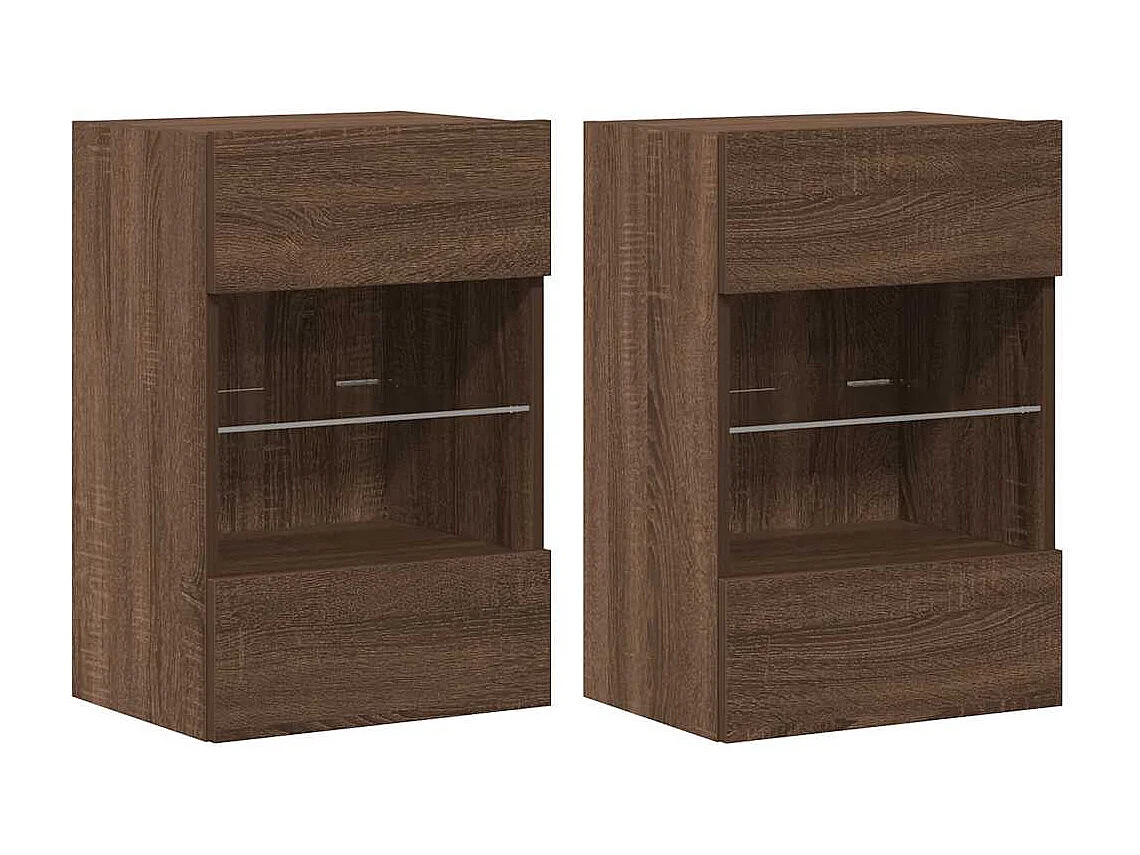 Meubles muraux avec lumières LED pour TV 2 pcs chêne marron 40x30x60,5 cm