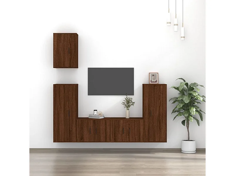 Conjunto móveis de TV 5pcs madeira processada carvalho castanho