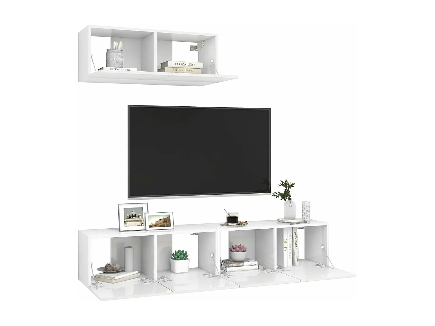 Meubles TV 3 pcs Blanc brillant Bois d'ingénierie
