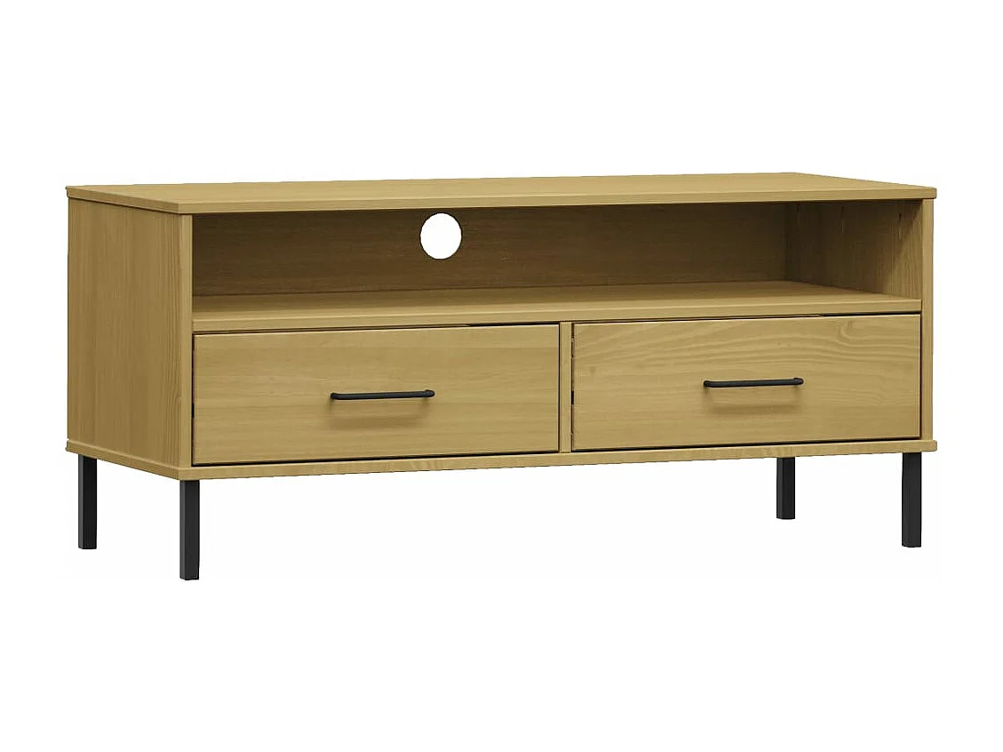 TV-Schrank OSLO mit Metallbeinen Braun Massivholz Kiefer