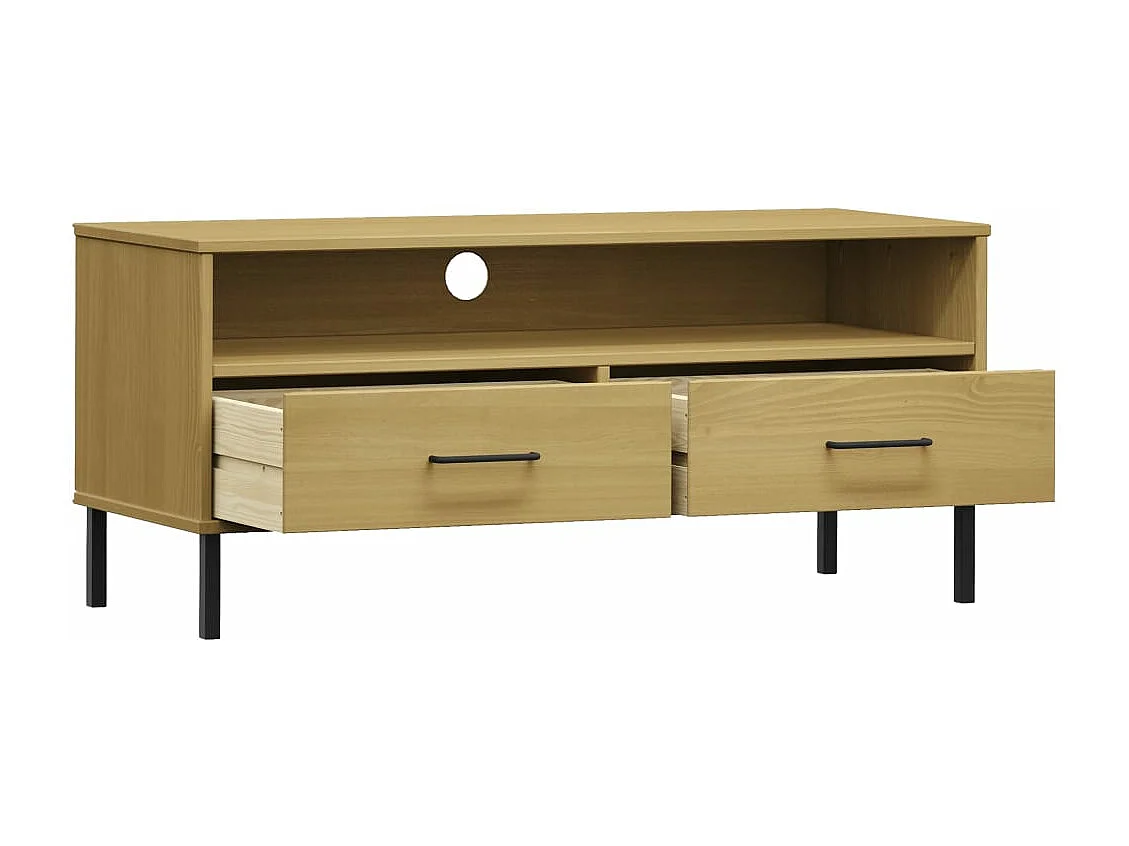 TV-Schrank OSLO mit Metallbeinen Braun Massivholz Kiefer