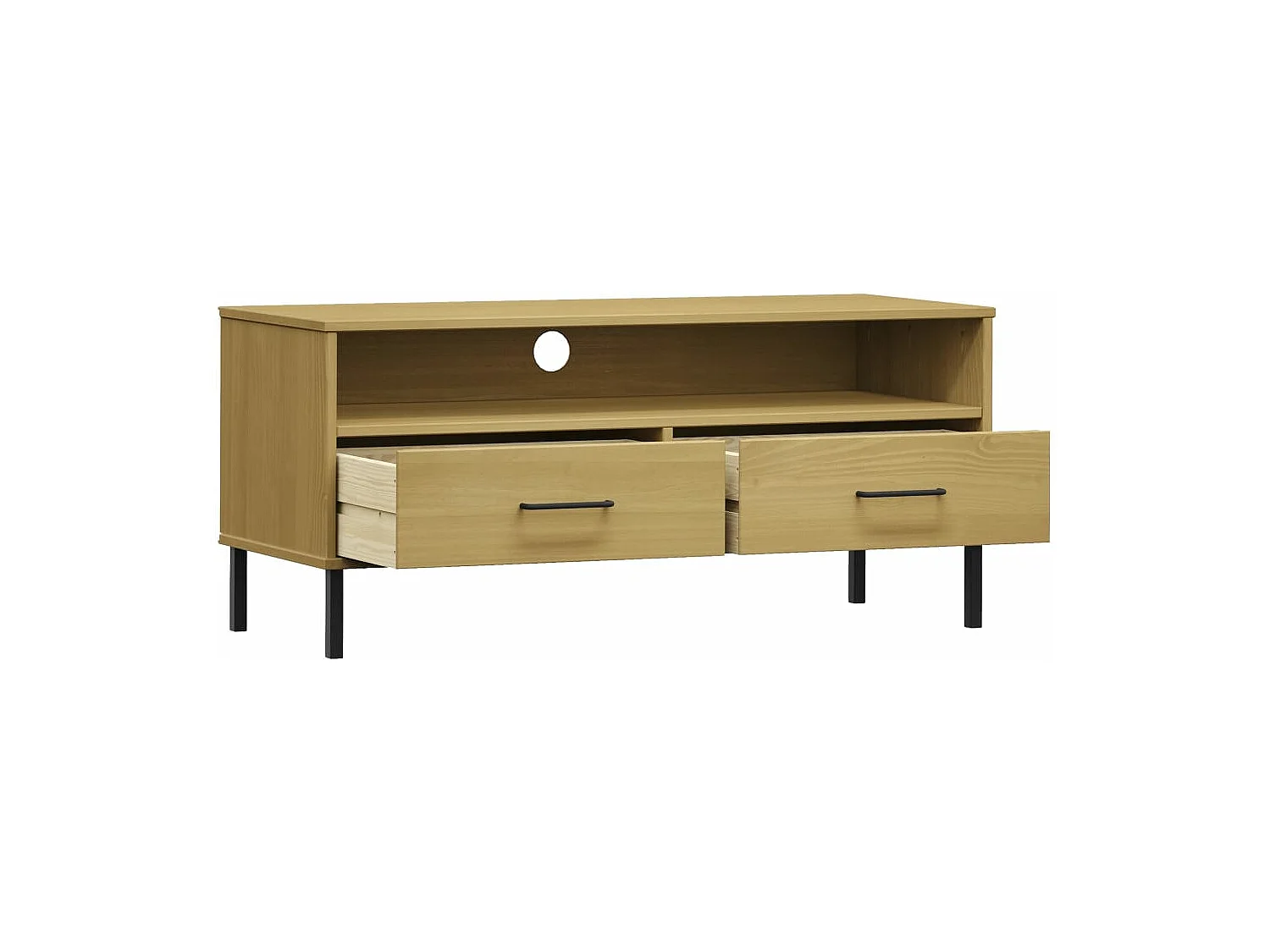 TV-Schrank OSLO mit Metallbeinen Braun Massivholz Kiefer