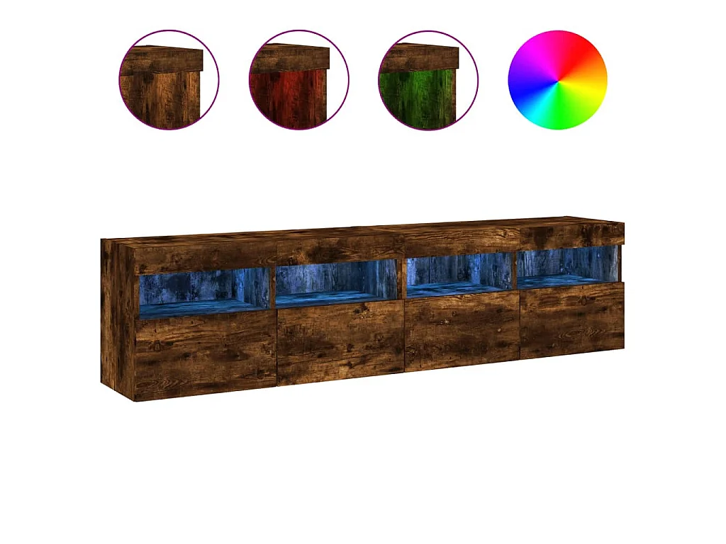 Meubles TV muraux et lumières LED 2pcs chêne fumé 80x30x40 cm