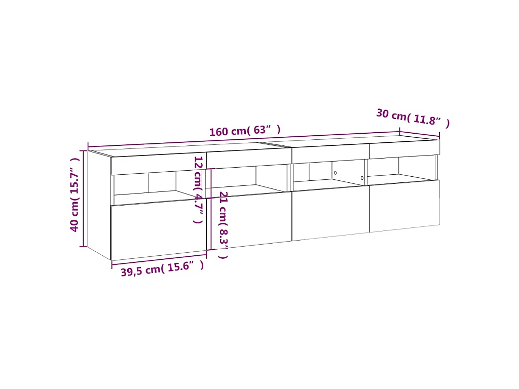 Meubles TV muraux et lumières LED 2pcs chêne fumé 80x30x40 cm