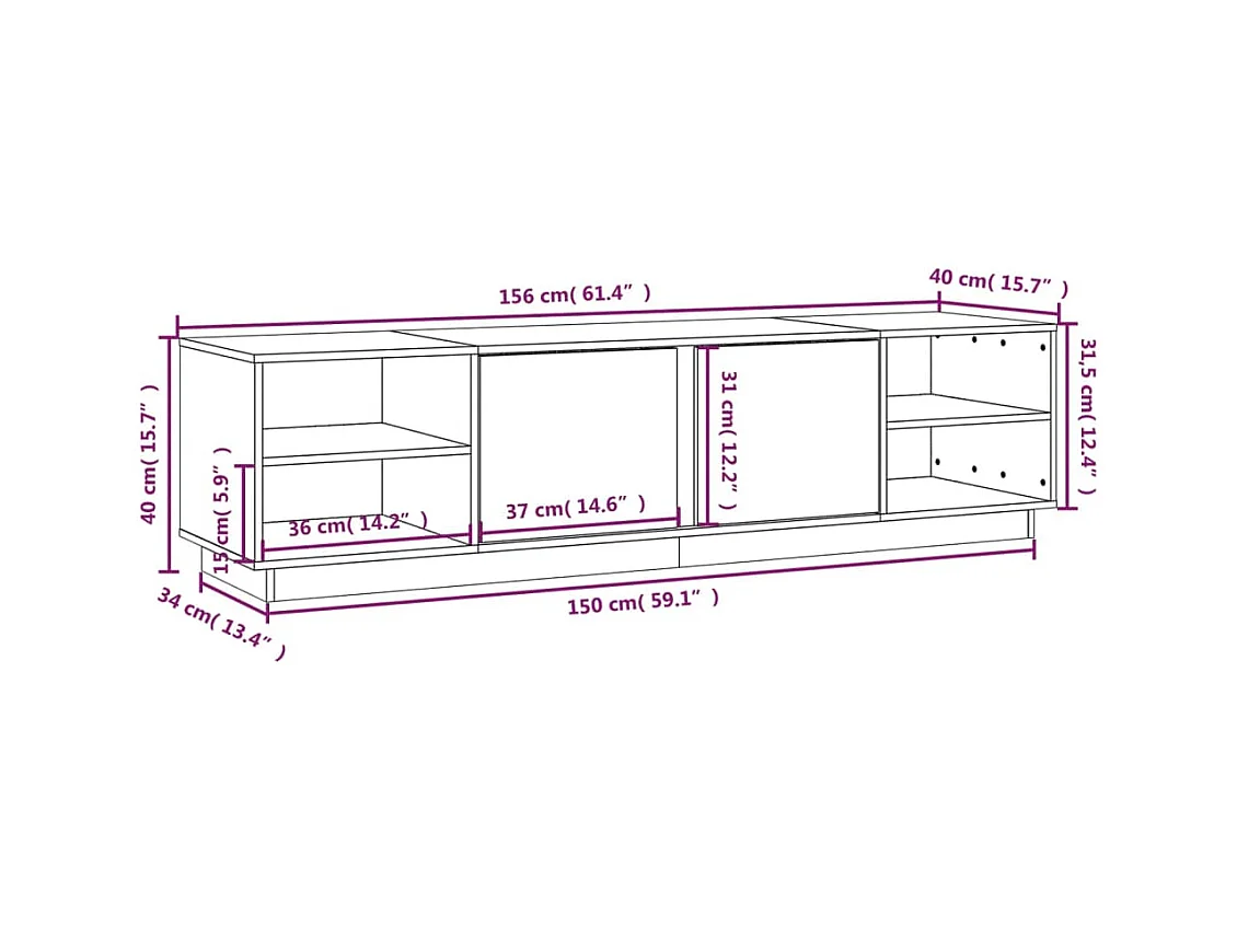 Tv-meubel 156x40x40 cm massief grenenhout honingbruin