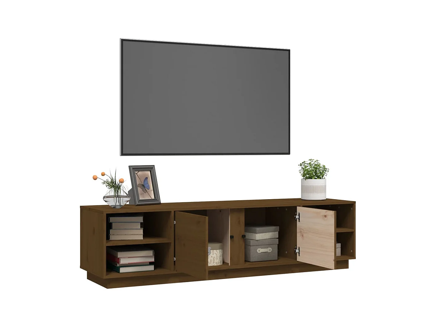 Tv-meubel 156x40x40 cm massief grenenhout honingbruin