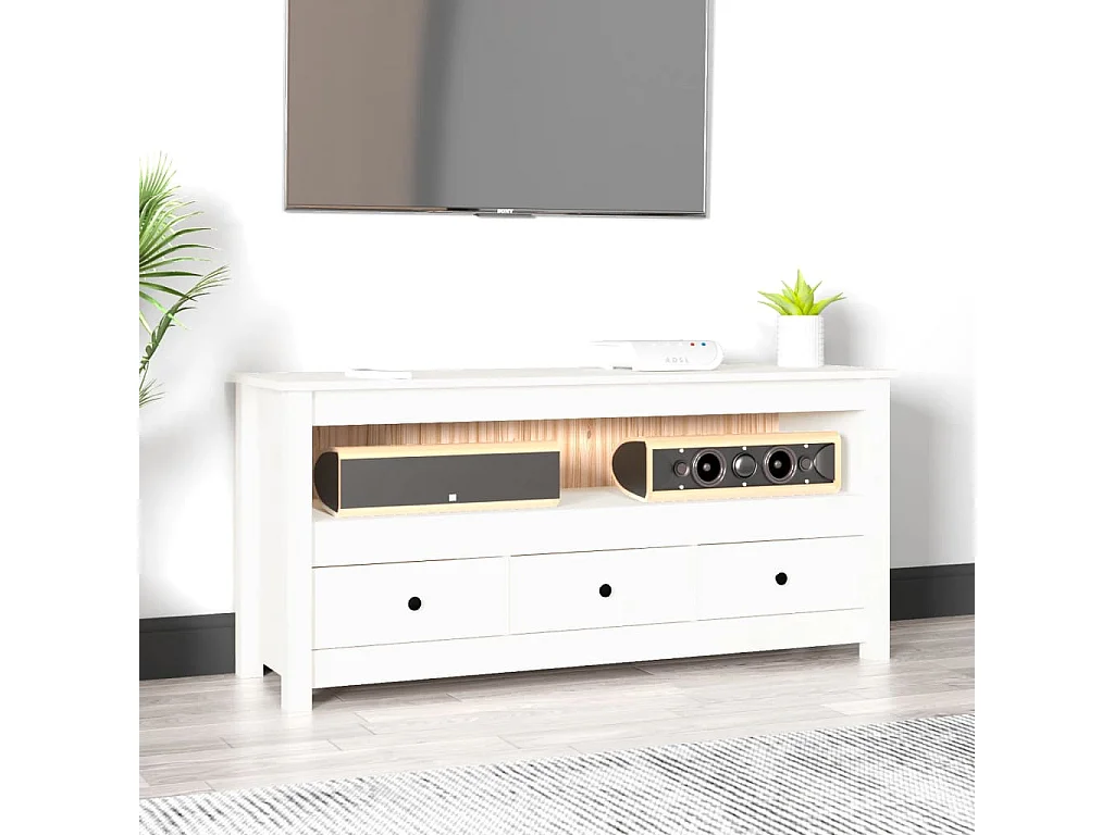 TV-Schrank Weiß 114x35x52 cm Massivholz Kiefer
