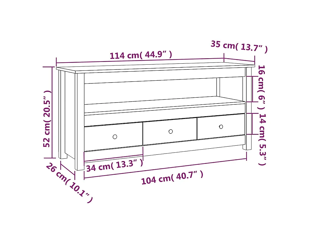 TV-Schrank Weiß 114x35x52 cm Massivholz Kiefer