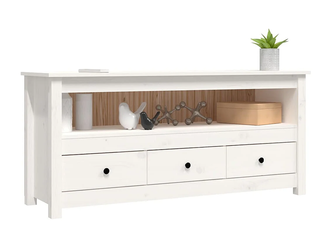 TV-Schrank Weiß 114x35x52 cm Massivholz Kiefer