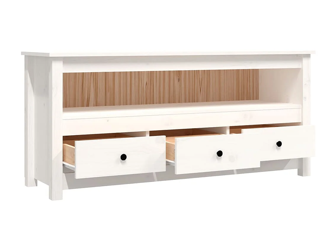 TV-Schrank Weiß 114x35x52 cm Massivholz Kiefer