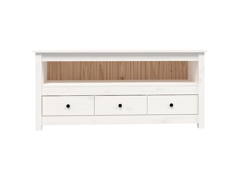 Mobile Porta TV Bianco 114x35x52 cm in Legno Massello di Pino