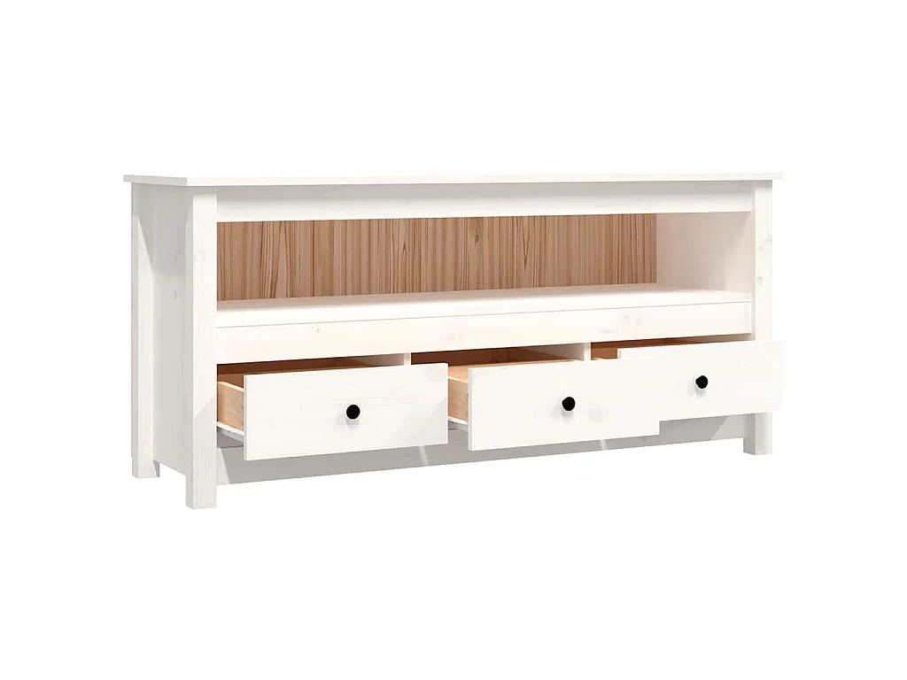 Mobile Porta TV Bianco 114x35x52 cm in Legno Massello di Pino