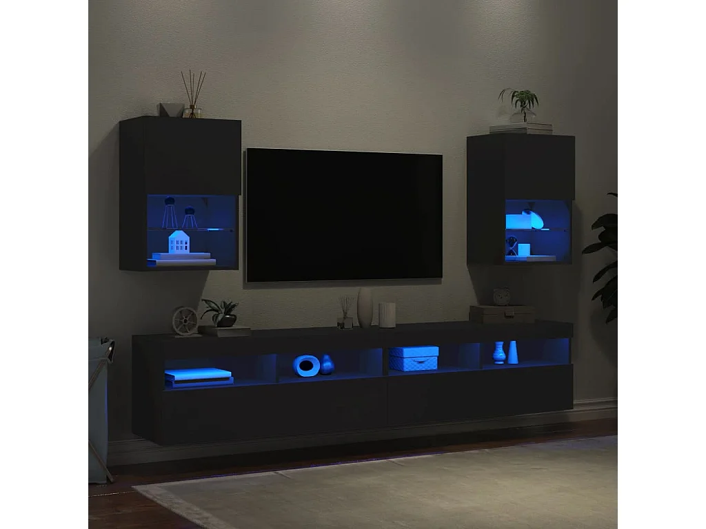 Móveis de TV com luzes LED 2 pcs 40,5x30x60 cm preto