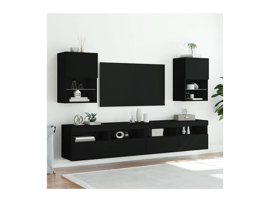 Meubles TV avec lumières LED 2 pcs noir 40,5x30x60 cm