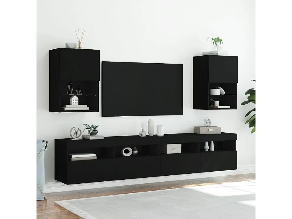 Meubles TV avec lumières LED 2 pcs noir 40,5x30x60 cm