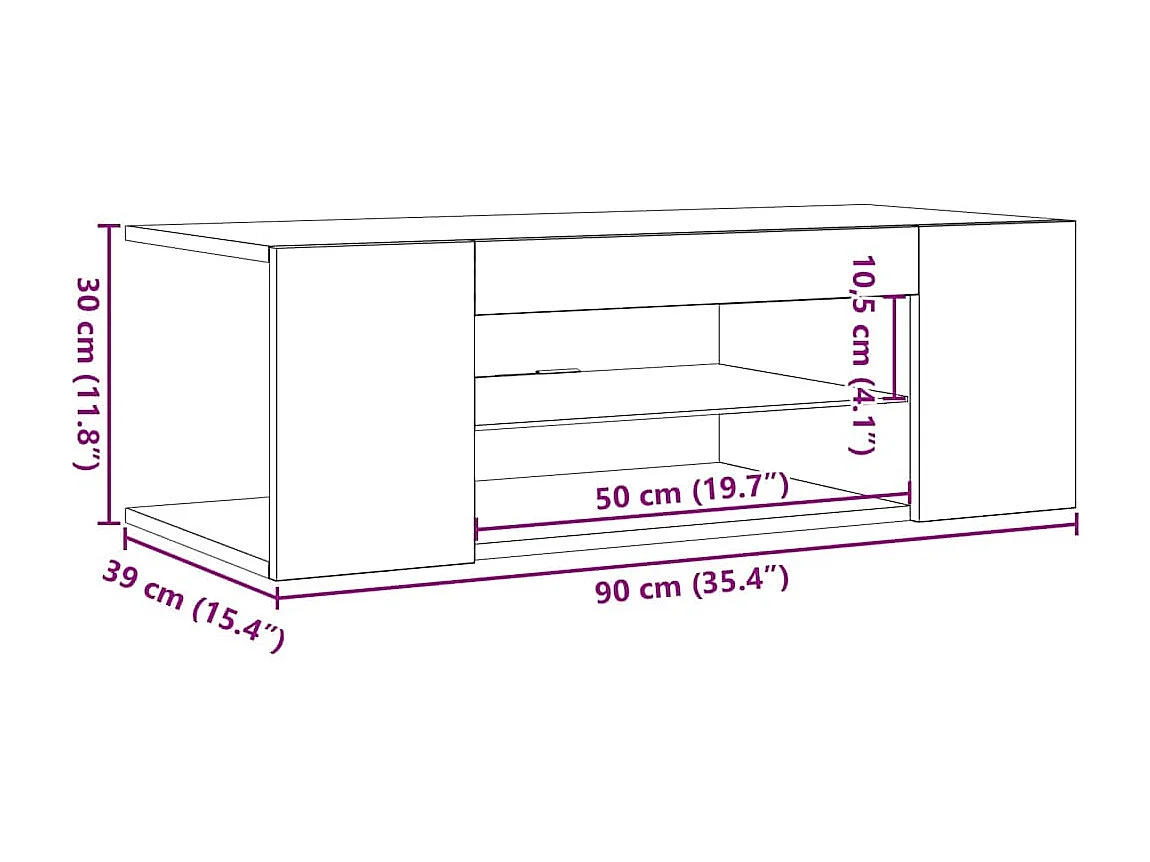 TV-Schrank mit LED-Leuchten Hochglanz-Weiß 90x39x30 cm