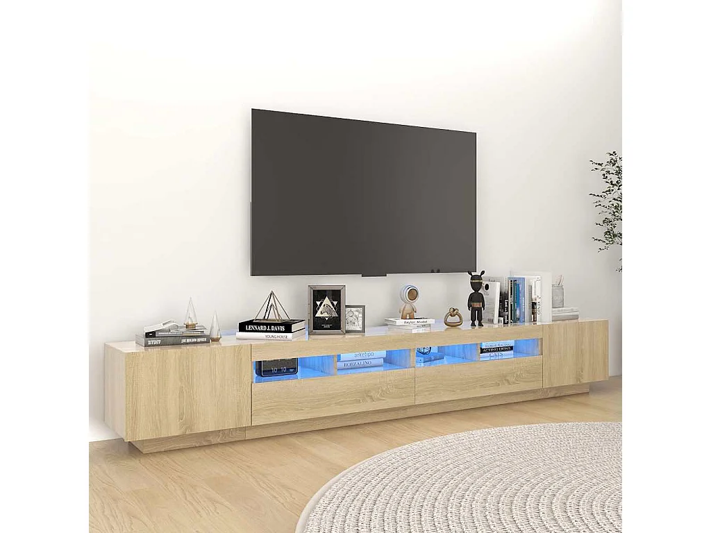 Mobile Porta TV con Luci LED Rovere Sonoma 260x35x40 cm