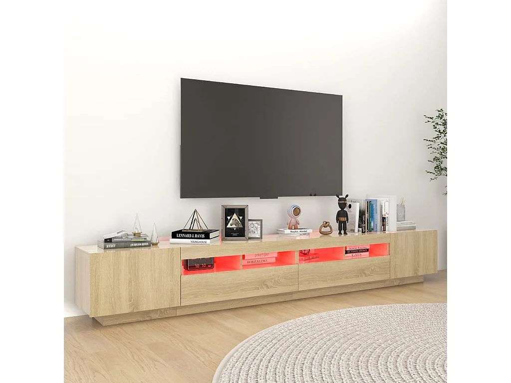 Mobile Porta TV con Luci LED Rovere Sonoma 260x35x40 cm