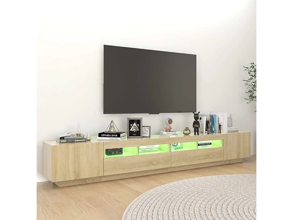 Mobile Porta TV con Luci LED Rovere Sonoma 260x35x40 cm