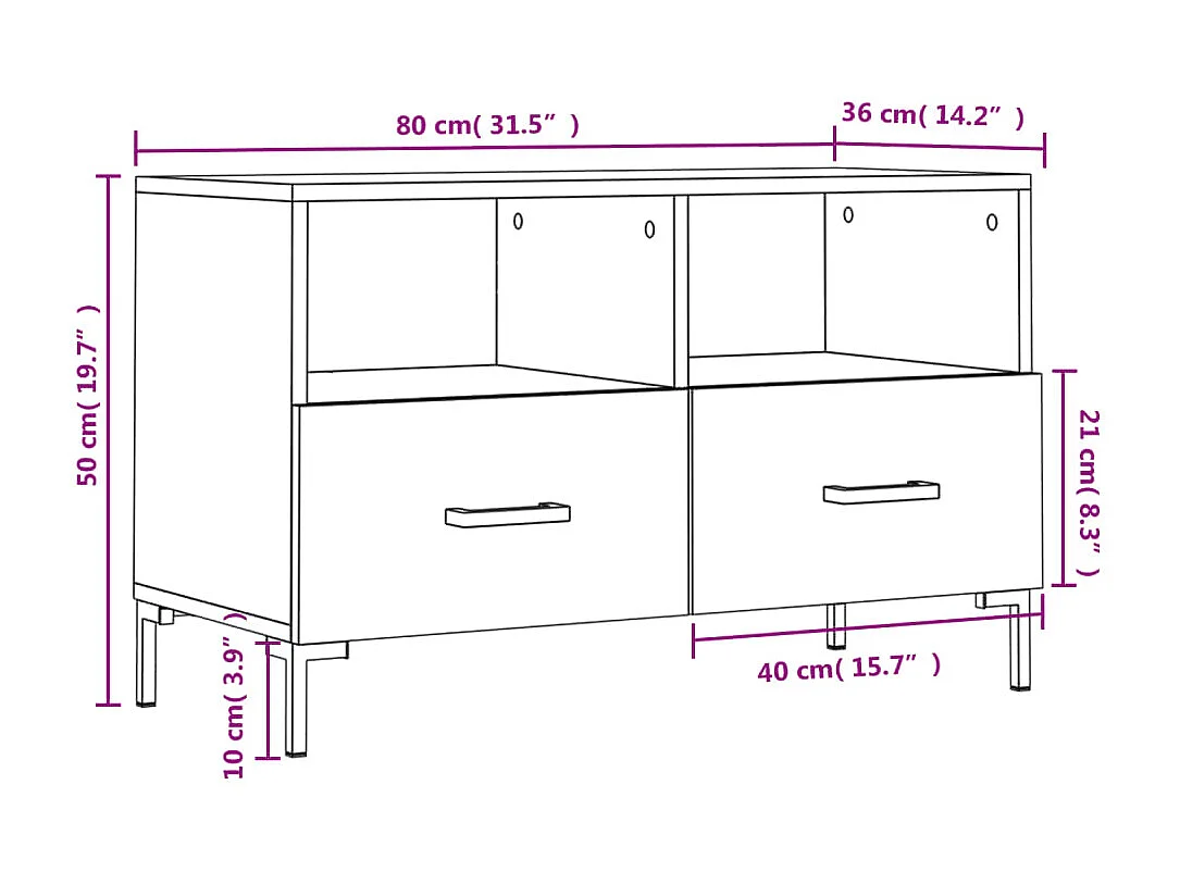 Meuble TV Noir 80x36x50 cm Bois d'ingénierie