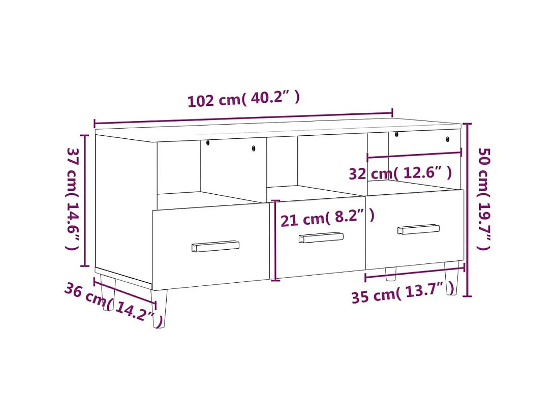 Meuble TV Blanc 102x36x50 cm Bois d'ingénierie
