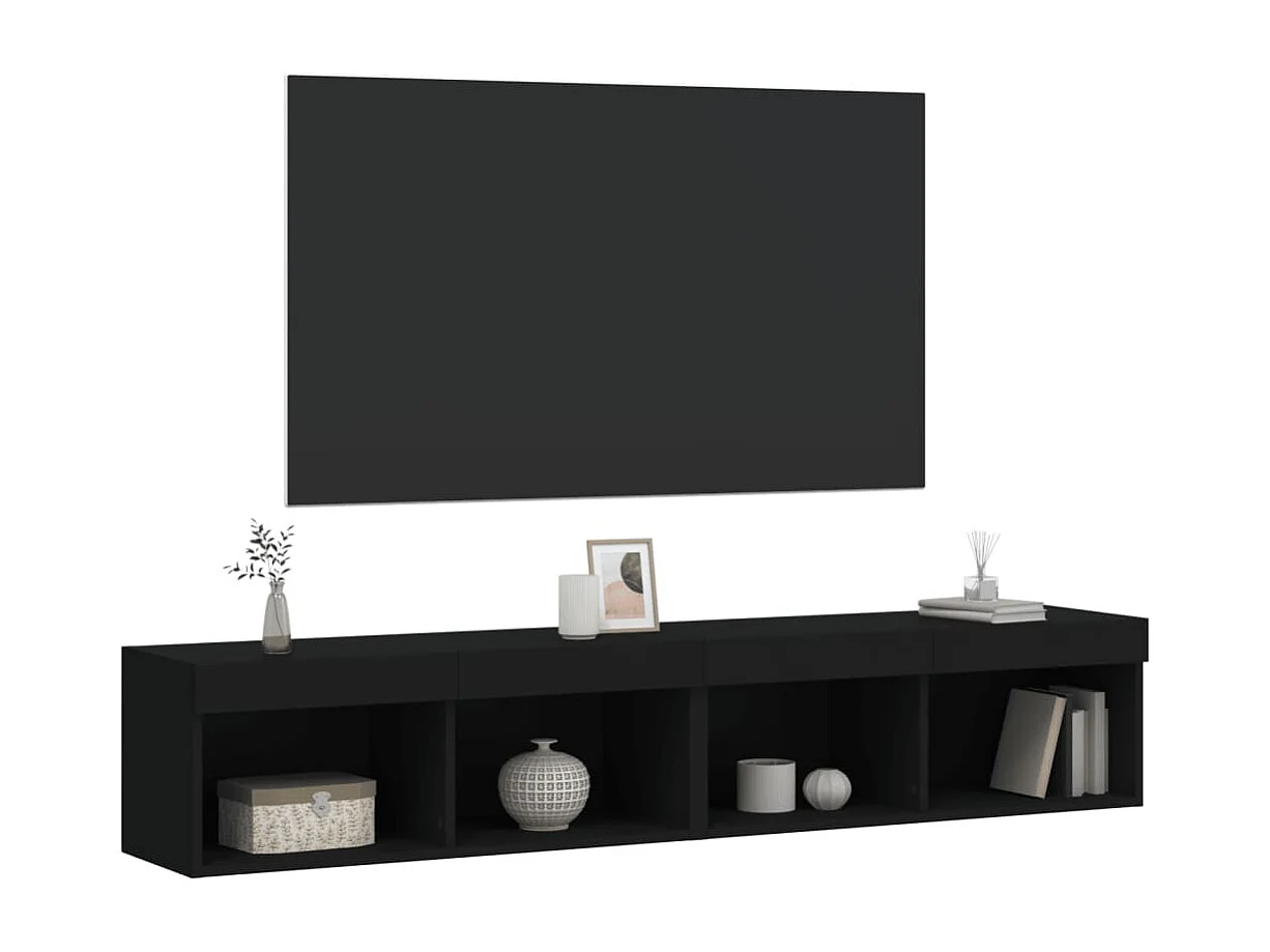 Móveis de TV com luzes LED 2 pcs 80x30x30 cm preto