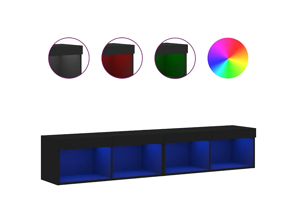 Meubles TV avec lumières LED 2 pcs noir 80x30x30 cm