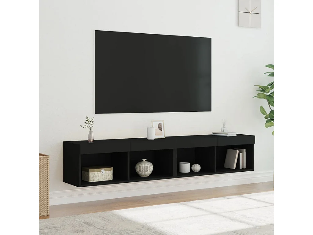 Meubles TV avec lumières LED 2 pcs noir 80x30x30 cm