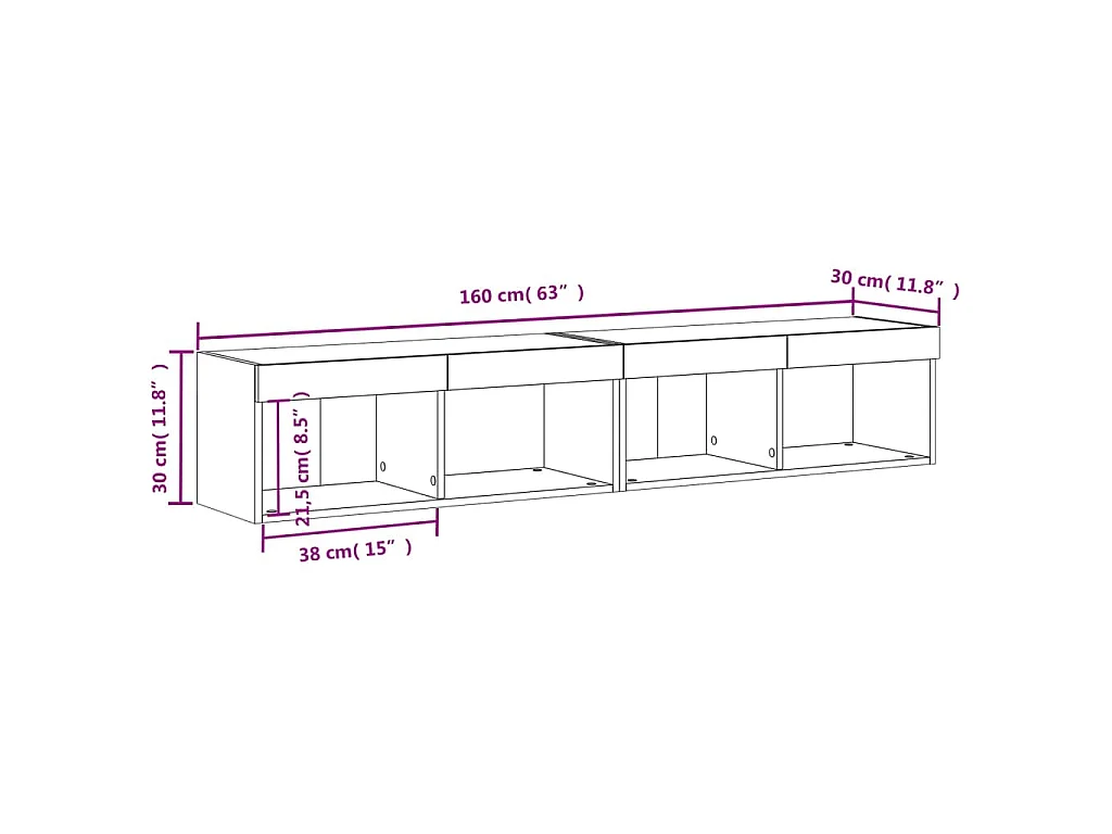 Meubles TV avec lumières LED 2 pcs noir 80x30x30 cm