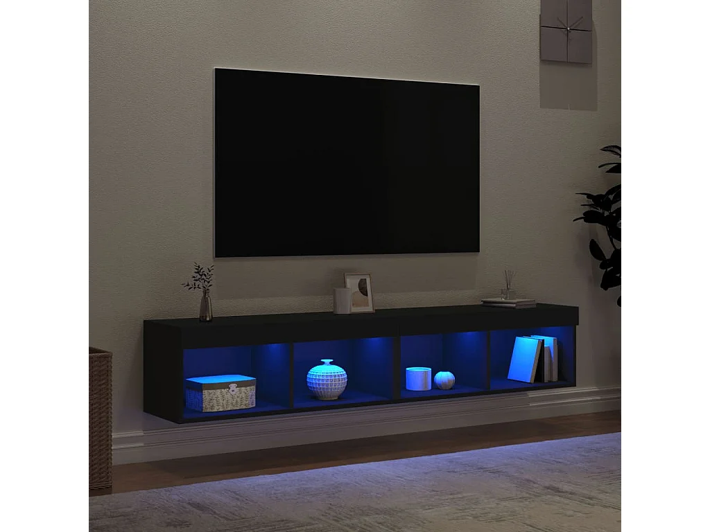 Meubles TV avec lumières LED 2 pcs noir 80x30x30 cm