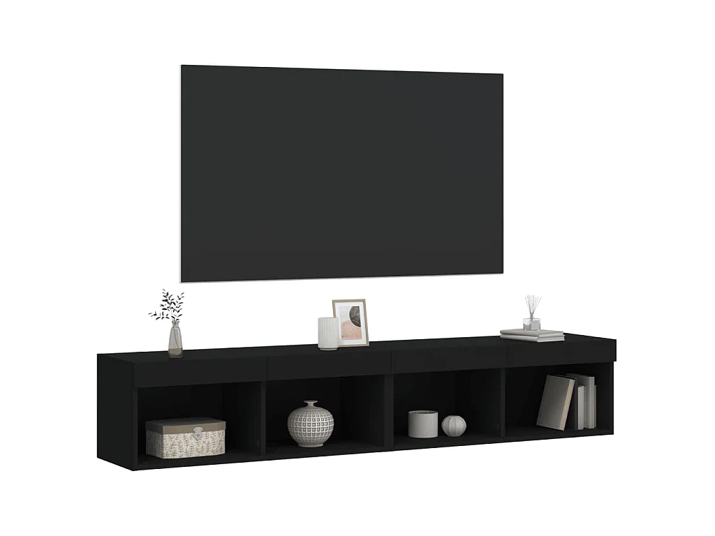 Meubles TV avec lumières LED 2 pcs noir 80x30x30 cm