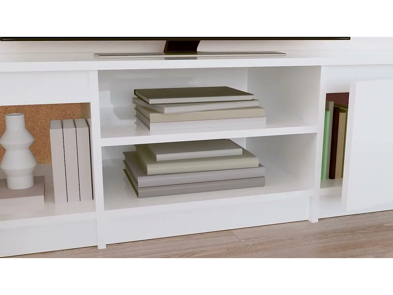 Meuble TV blanc brillant 140x40x35,5 cm bois d'ingénierie