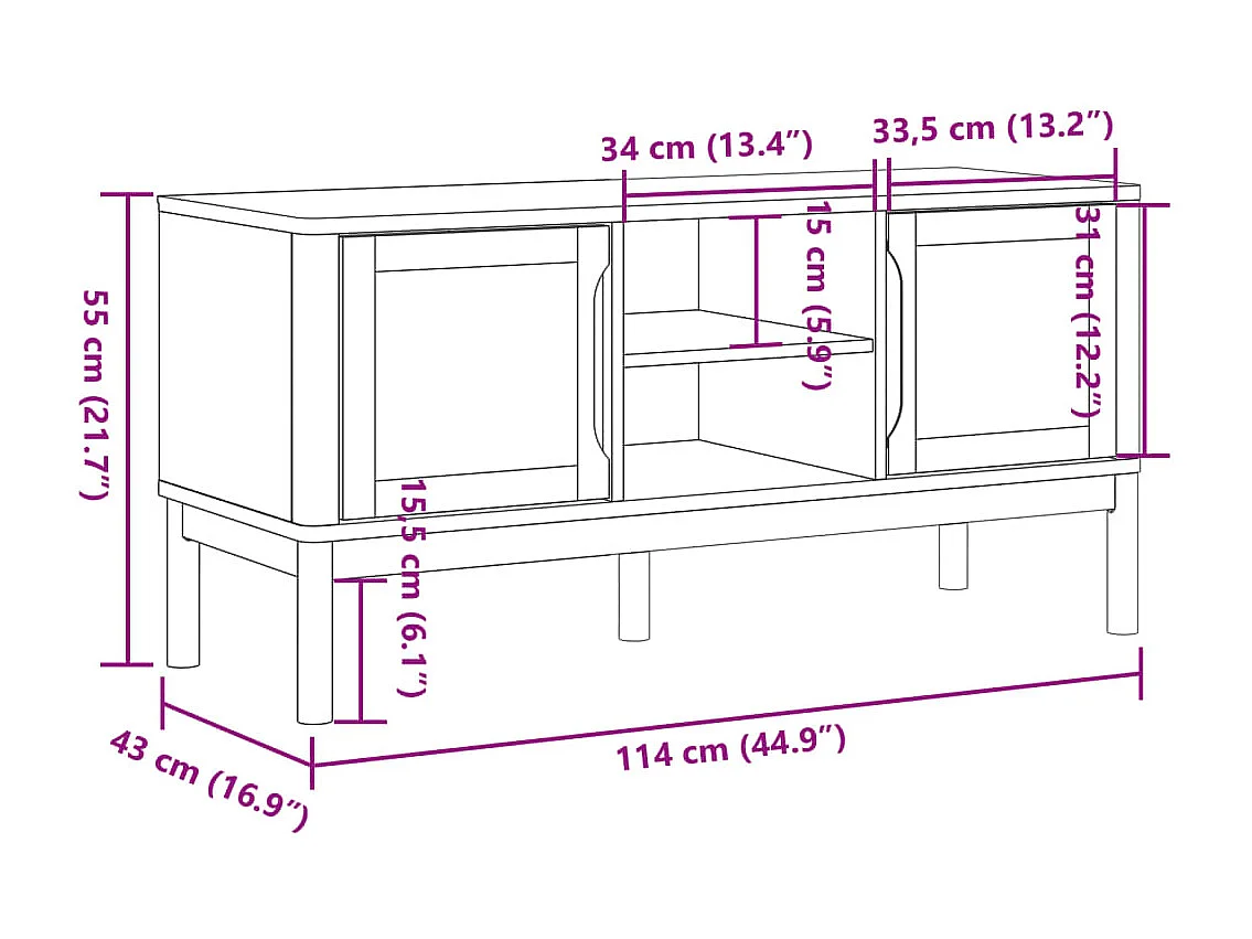 TV-Schrank FLORO Weiß 114x43x55 cm Massivholz Kiefer
