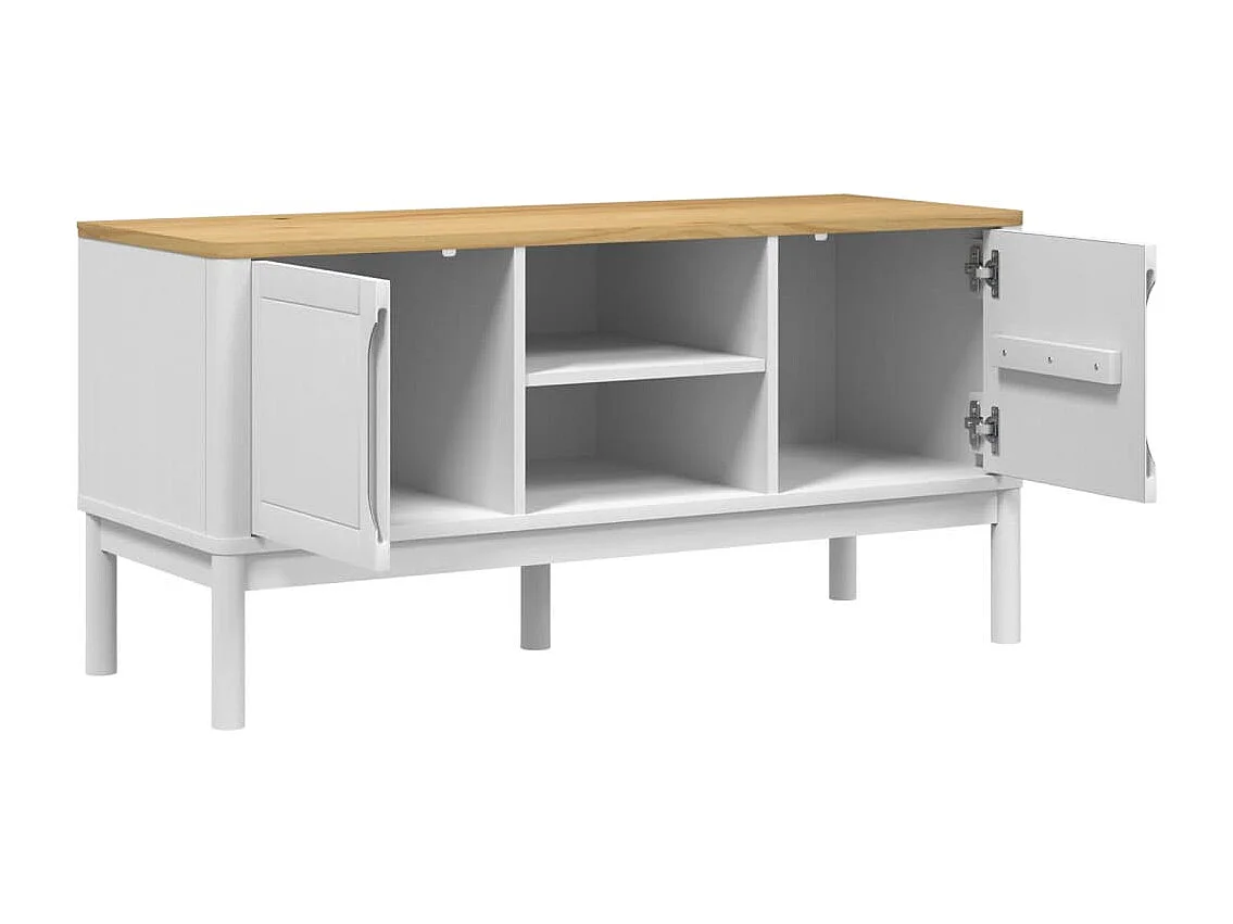 TV-Schrank FLORO Weiß 114x43x55 cm Massivholz Kiefer