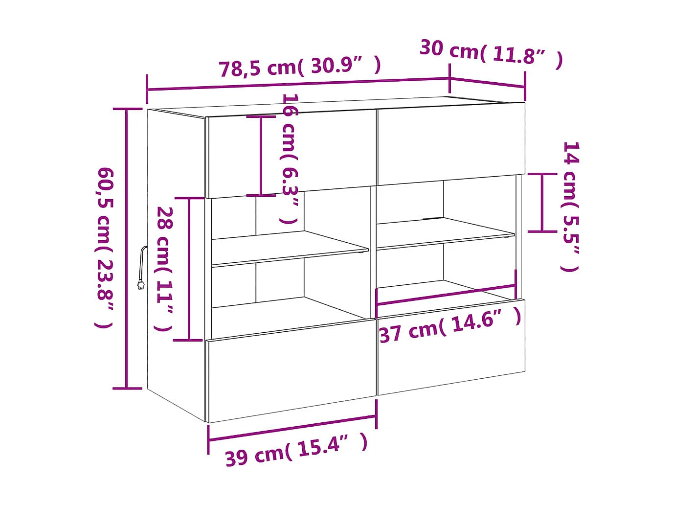 Móvel parede p/ TV c/ luzes LED 78,5x30x60,5 cm carvalho sonoma