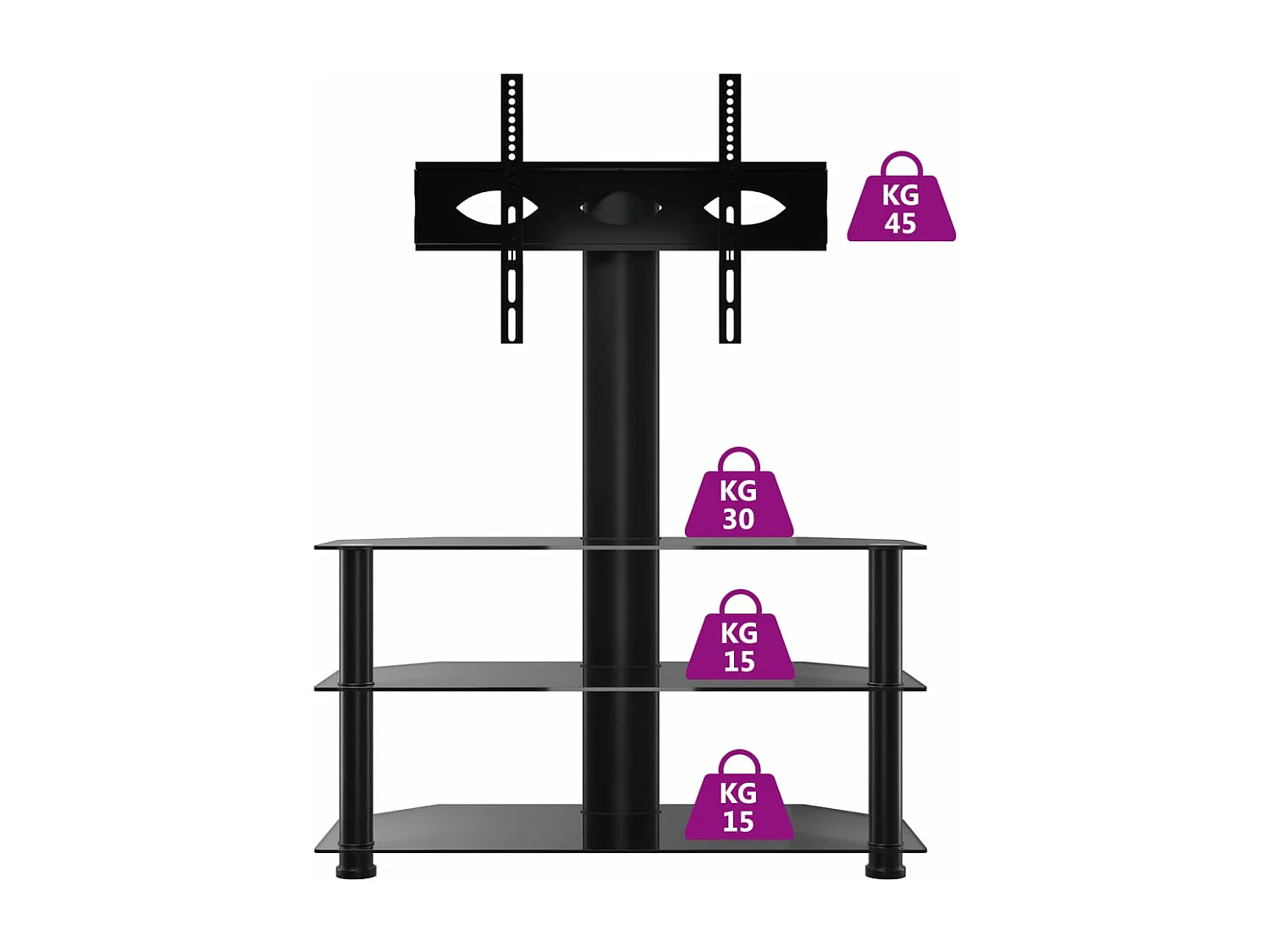 Tv-standaard hoek 3-laags voor 32-70 inch zwart