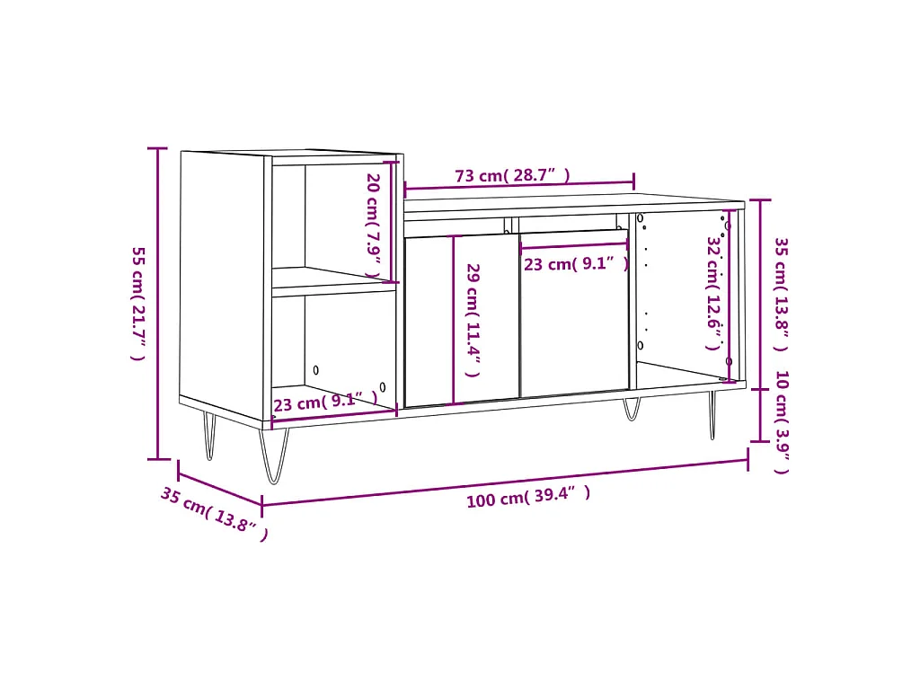 Meuble TV Blanc 100x35x55 cm Bois d'ingénierie