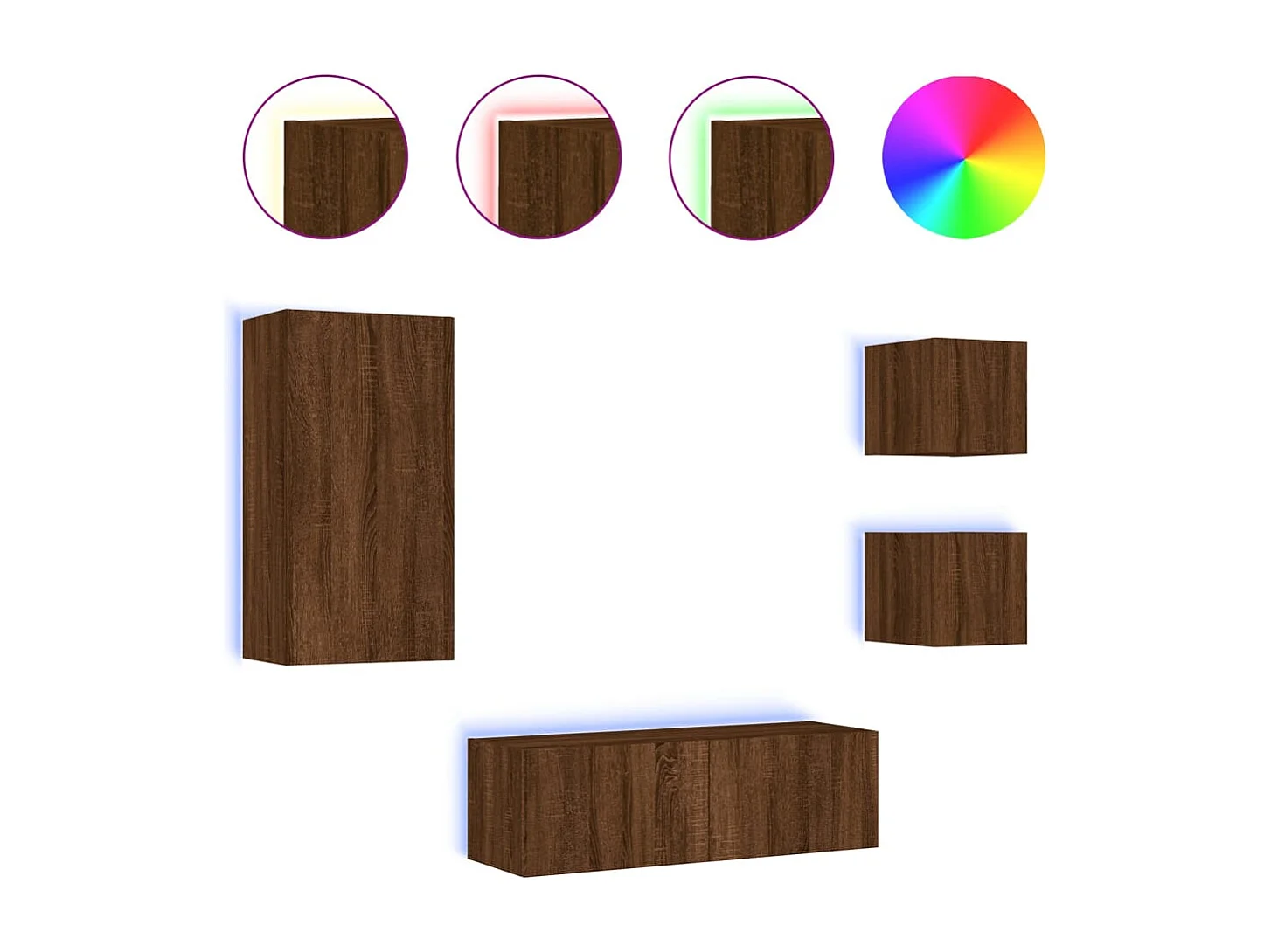 4-tlg. TV-Wohnwand mit LED-Leuchten Braun Eichen-Optik